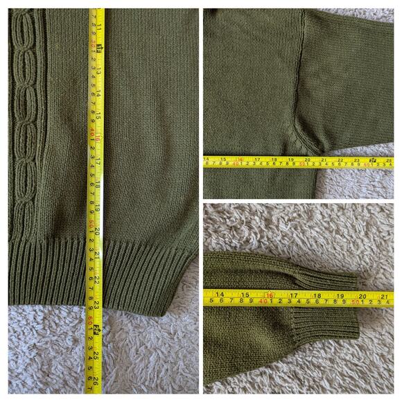 VTG Talbots Cable Knit Turtleneck Sweater XL Dark Green Speckled Cottage Granny - Picture 6 of 8